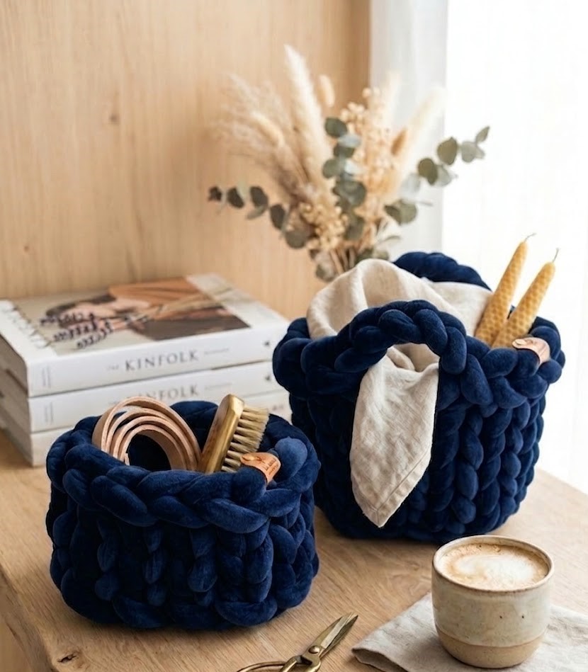 ##Duo di Cesti in Velluto Prestige – Blu Notte Profondo##